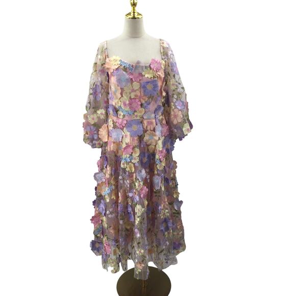 AW BRIDAL 4 S Pink Multi 3D Floral Embroidered Catharine Midi Dress NEW B103 - Picture 3 of 9